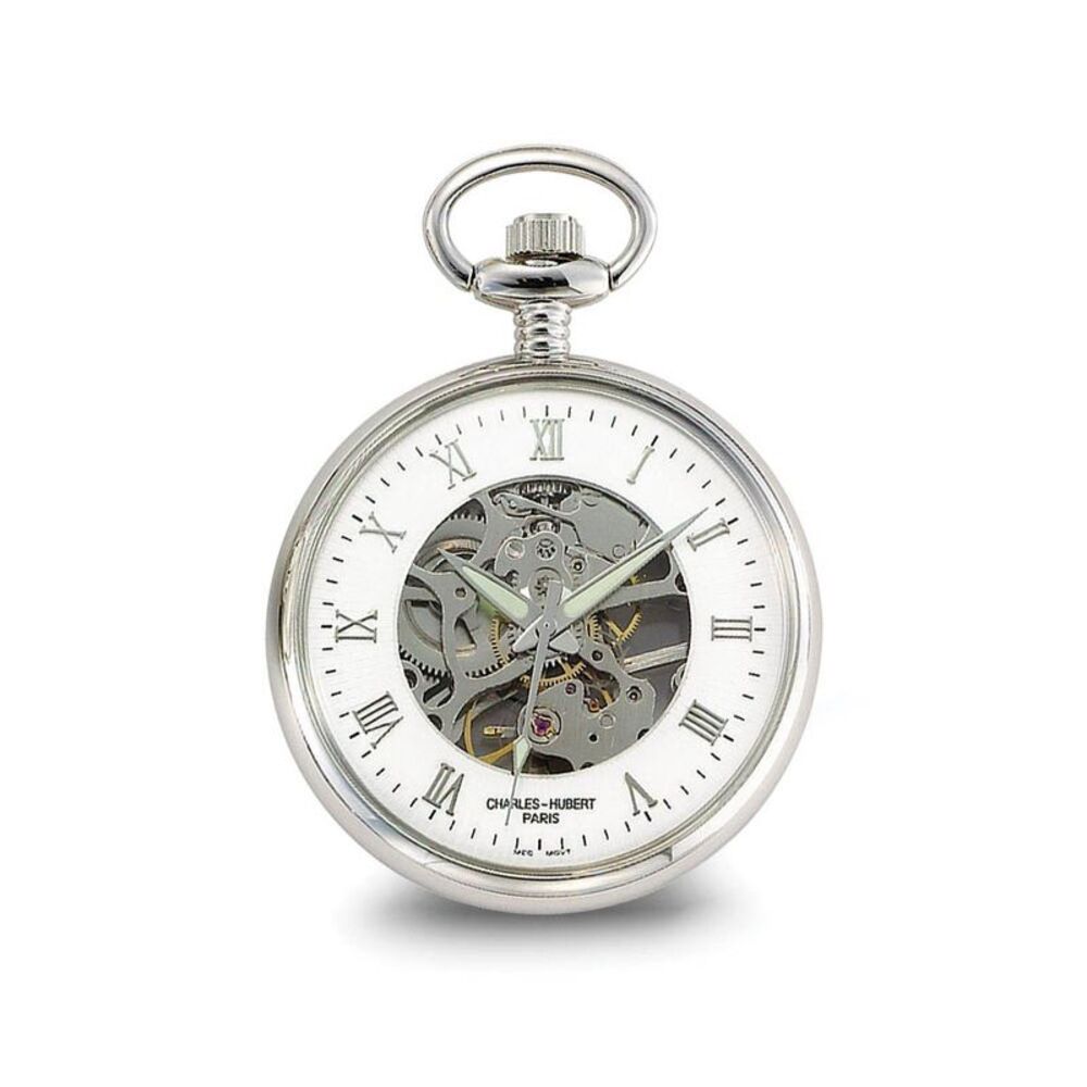 Charles Hubert Chrome-finish Off-White Ceramic Dial Pocket Watch
